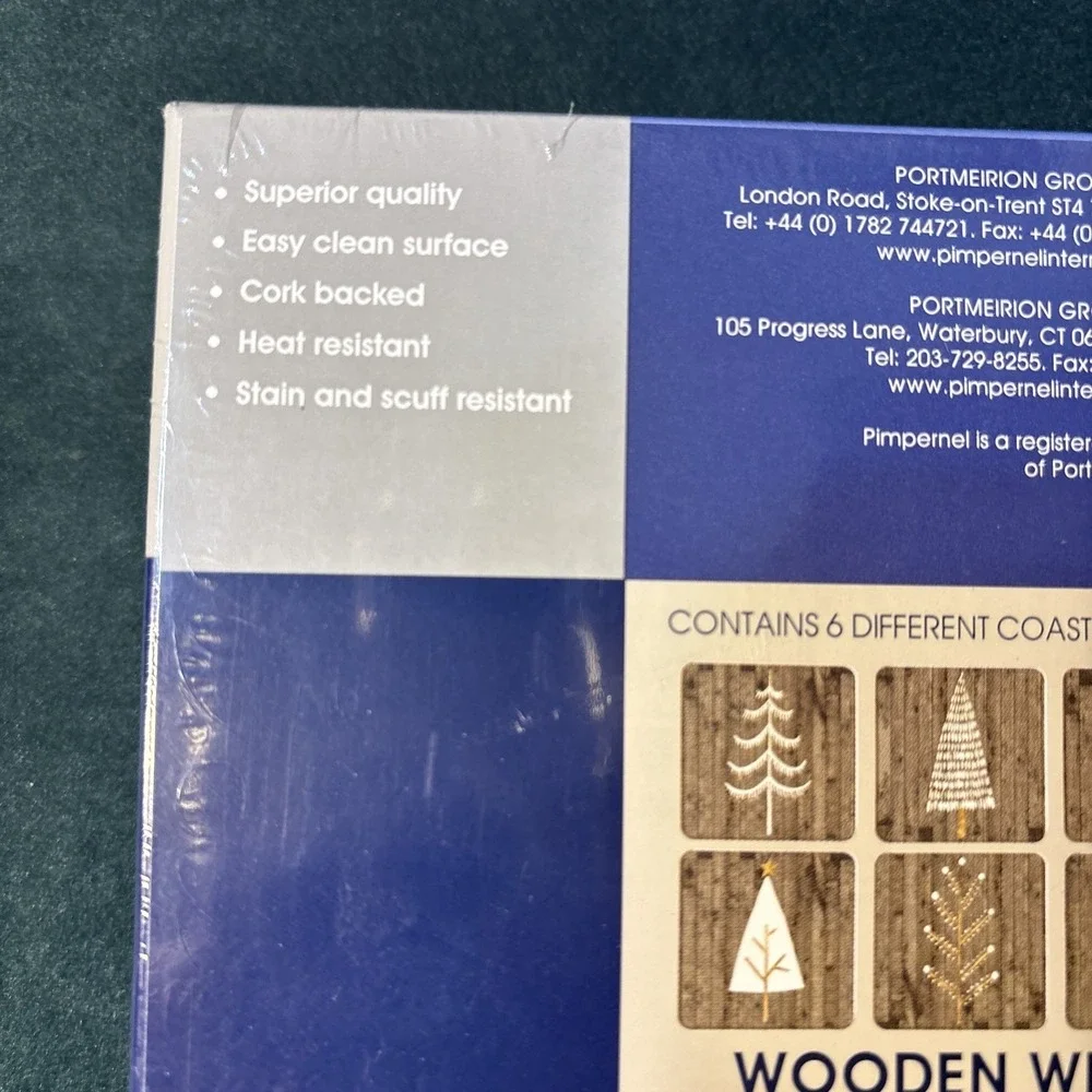 Pimpernel Coasters WOODEN WHITE CHRISTMAS Set OF 6 Cork-backed Board NIB